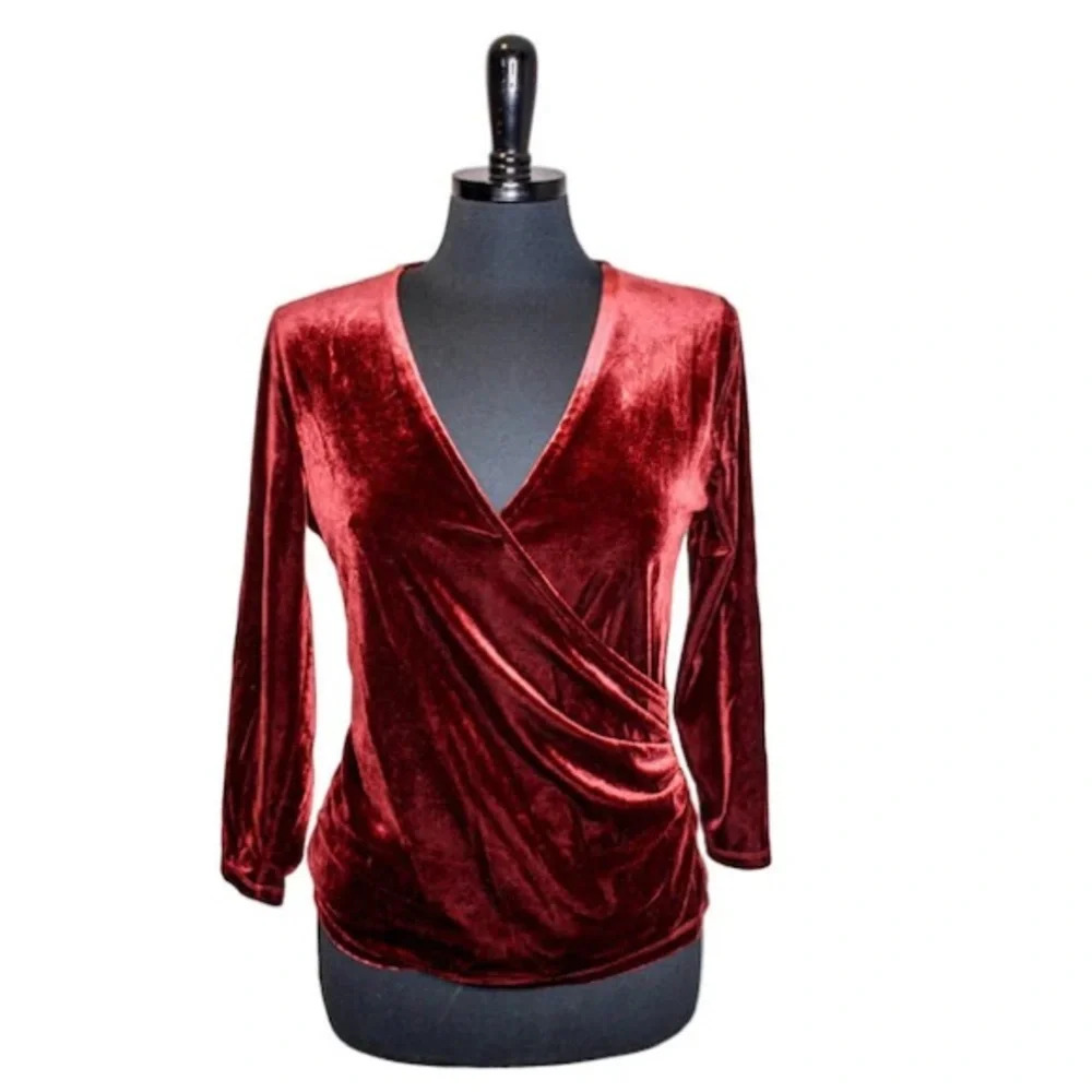 Kasper Women’s Velvet Surplice‎ Faux Wrap Top - Size L - Pepperberry - NWT